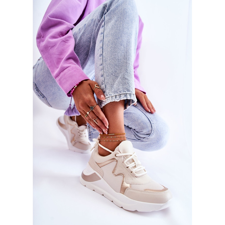 PG1 Naisten muodikkaat tennarit, vaalea beige Allie kultainen 2