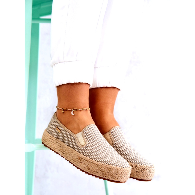 Naisten punotut tennarit Slip On Big Star JJ274394 beige kultainen 3