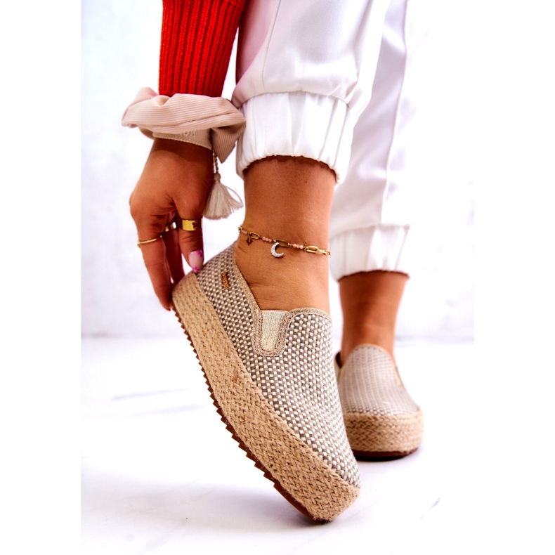 Naisten punotut tennarit Slip On Big Star JJ274394 beige kultainen 1