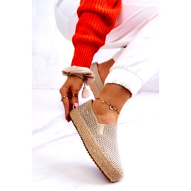 Naisten punotut tennarit Slip On Big Star JJ274394 beige kultainen 4