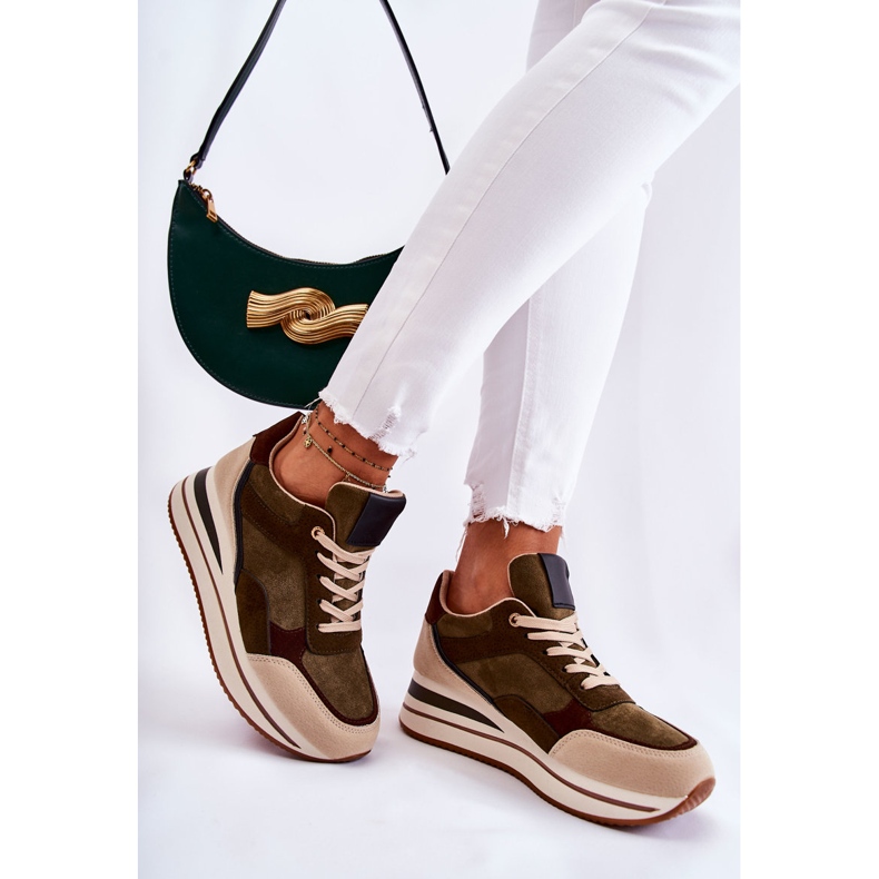 PS1 Naisten mokkanahkaiset urheilukengät Vihreä-beige Elise 2