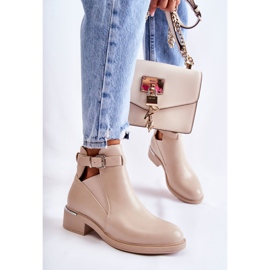 PG1 Naisten ekologiset nahkasaappaat tasakorkoisella beige Marla 1