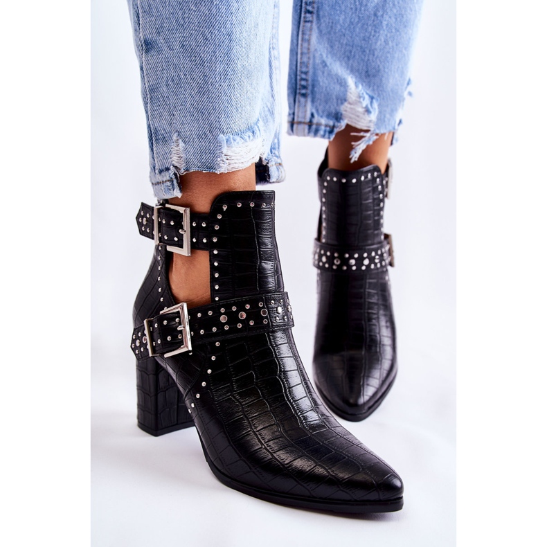 WJ2 Naisten saappaat kantapäällä strassilla musta Kelin 1