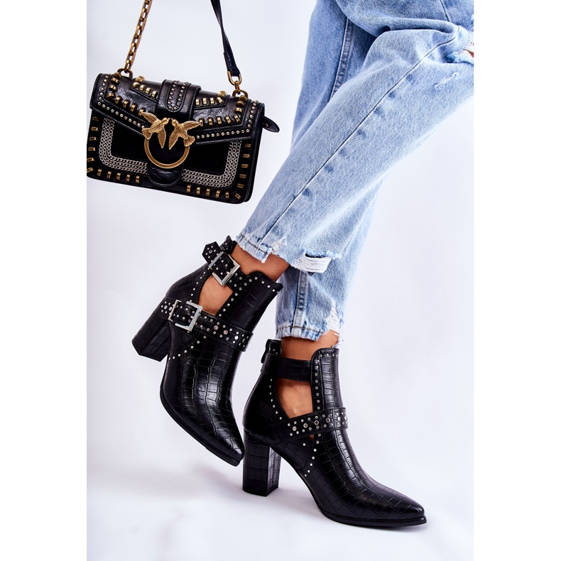 WJ2 Naisten saappaat kantapäällä strassilla musta Kelin 2