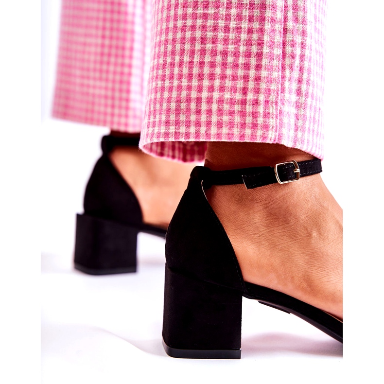 Naisten mokkanahkaiset korkeakorkoiset sandaalit, musta 4