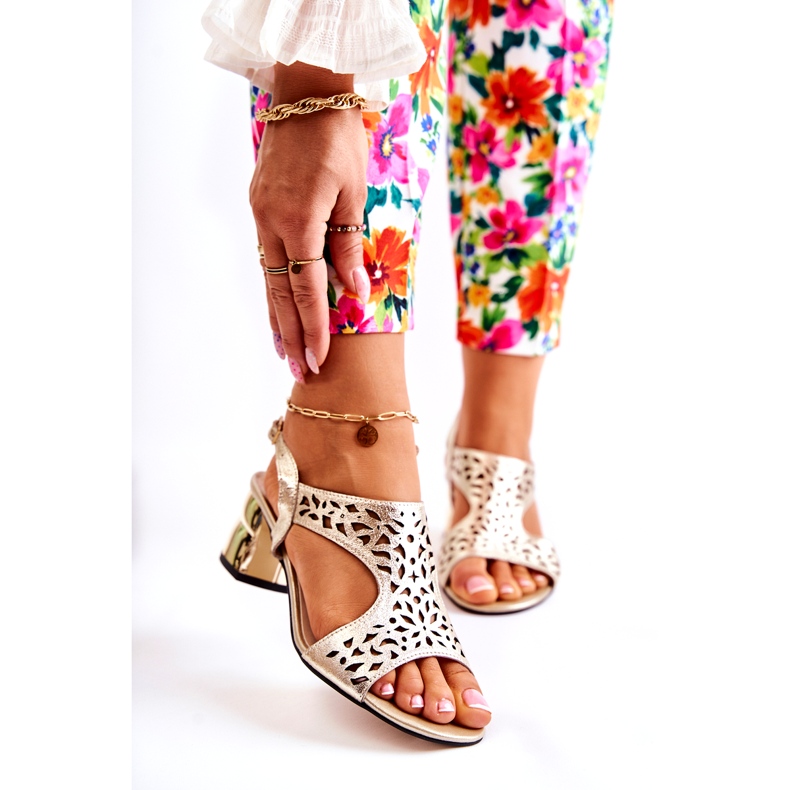 PA2 Nahkaiset harjakattoiset sandaalit korkokengissä Golden Salvio kultainen 1