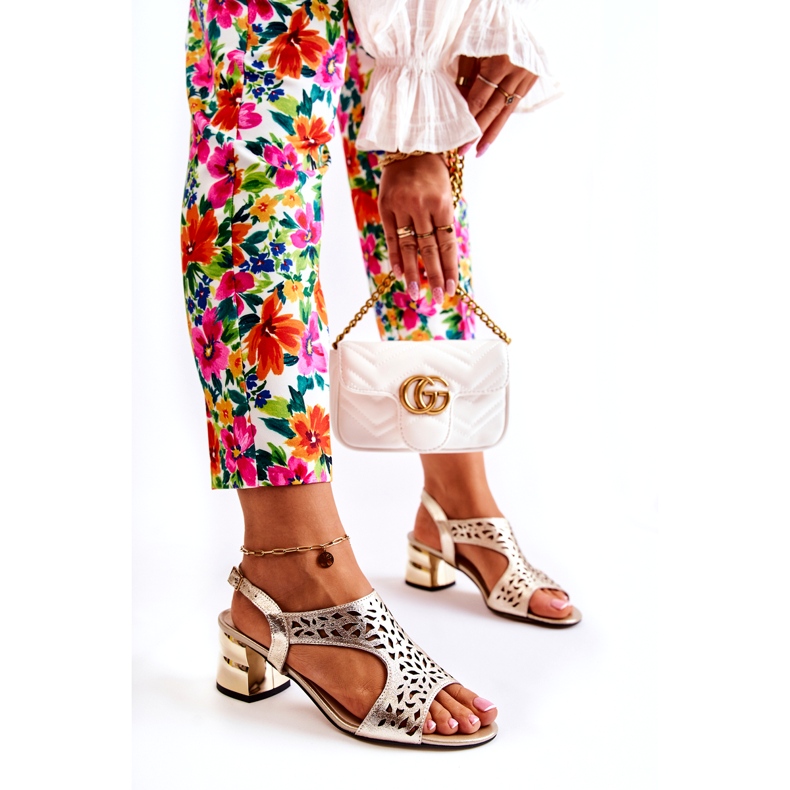 PA2 Nahkaiset harjakattoiset sandaalit korkokengissä Golden Salvio kultainen 3