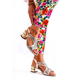 PA2 Nahkaiset harjakattoiset sandaalit korkokengissä Golden Salvio kultainen 2