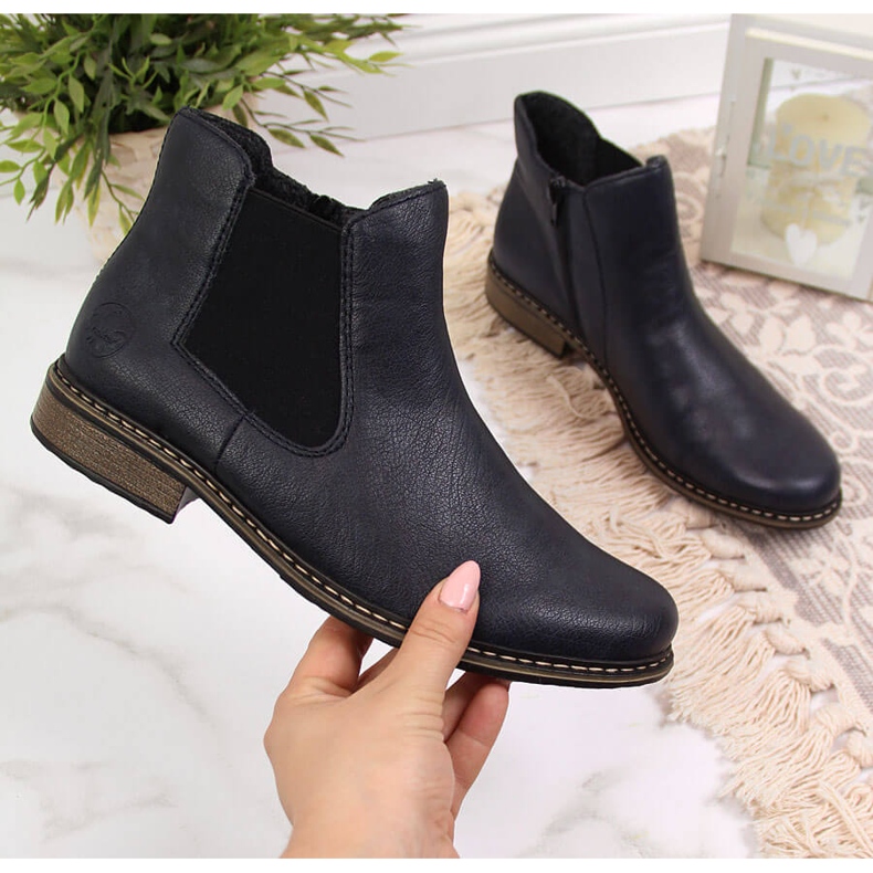 Naisten lämpimät Chelsea-saappaat, tummansininen Rieker Z4994-14 musta 2