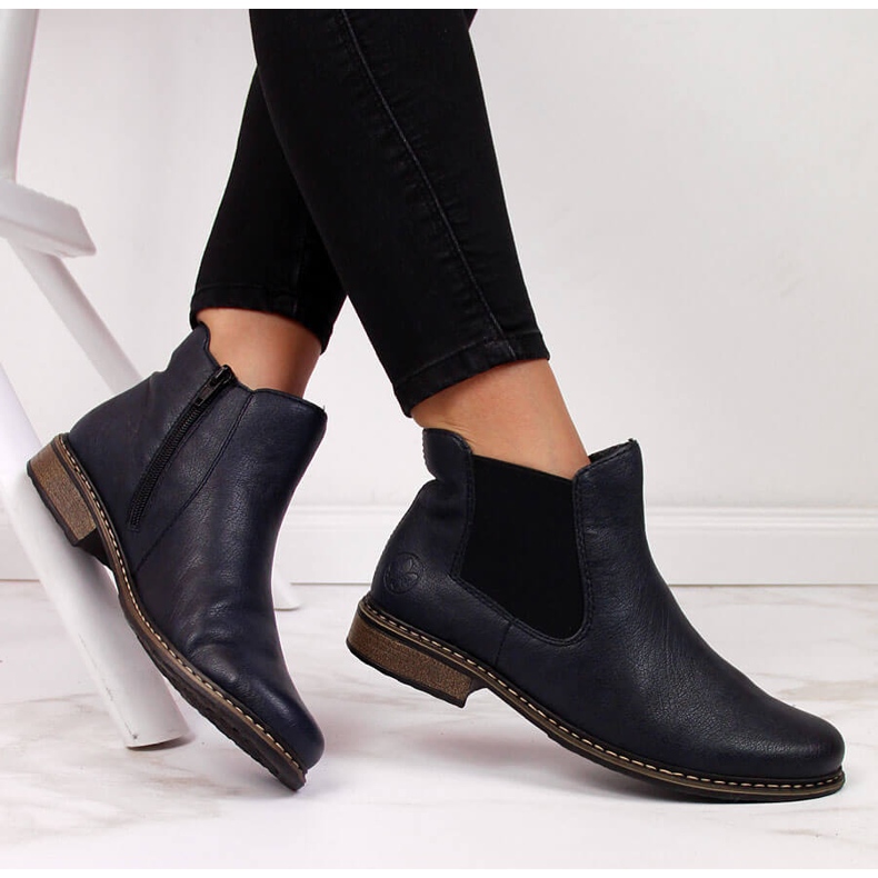 Naisten lämpimät Chelsea-saappaat, tummansininen Rieker Z4994-14 musta 1