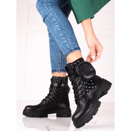 Mustat Shelovet-tikatut naisten laukut tarranauhalla 1