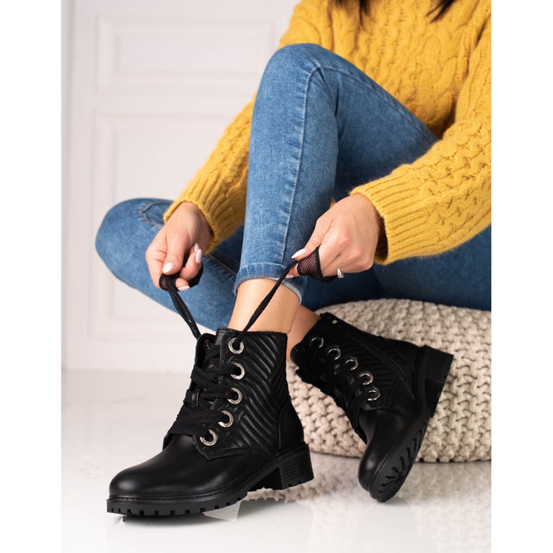 Mustat Shelovet naisten nauhasaappaat tikkauksella 1