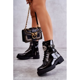 PG1 Lakatut naisten saappaat nappeilla Musta Leticia 1