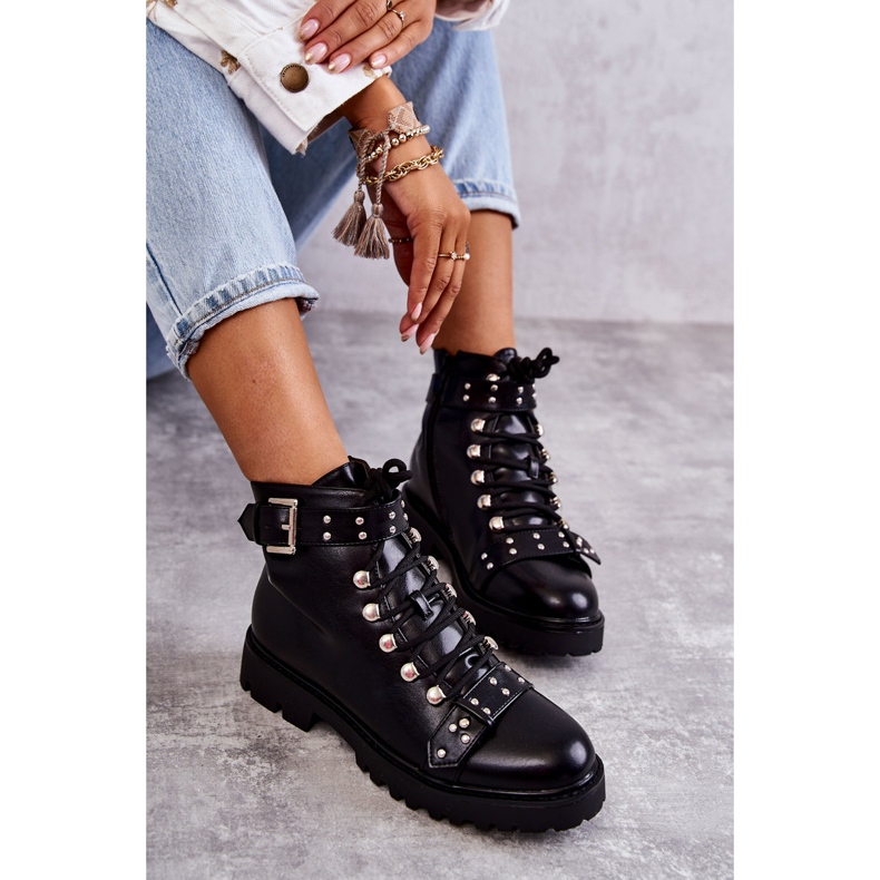 PG1 Mustat Sabine ekologiset nahkasaappaat koristeellisella vyöllä 1