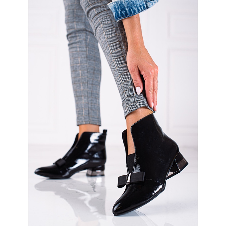 T.Sokolski Tyylikkäät Sokolskin mustaksi lakatut naisten saappaat 1