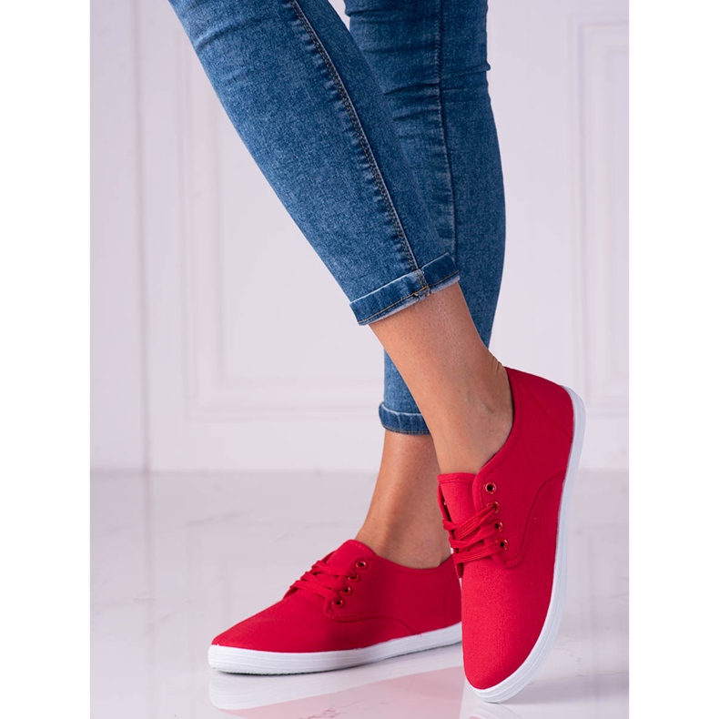 Vaaleat naisten Shelovetin punaiset kankaiset tennarit punainen 2