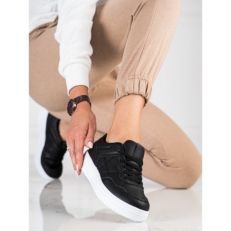 Naisten klassiset urheilulliset Shelovetin mustat ekologiset nahkalenkkarit 2