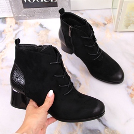 Naisten saappaat, eristetty nauhoitettu eko-mokkanahka, musta Potocki 1