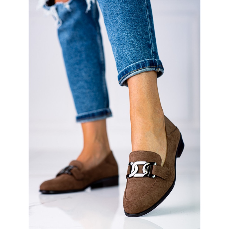 Tyylikkäät naisten mokasiinit Vinceza-ruskealla ketjulla 1