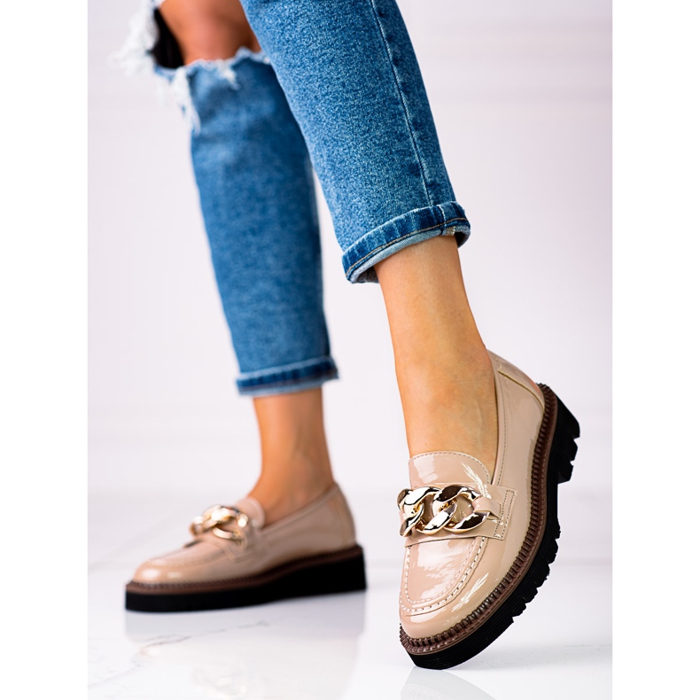 Naisten housut Vinceza-tasolla kiiltonahkaa, beige ruskea 1