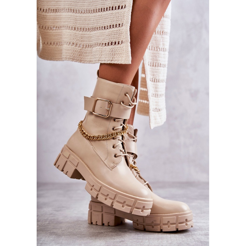 PG1 Muodikkaat työntekijöiden saappaat beigellä Solesso-ketjulla 1