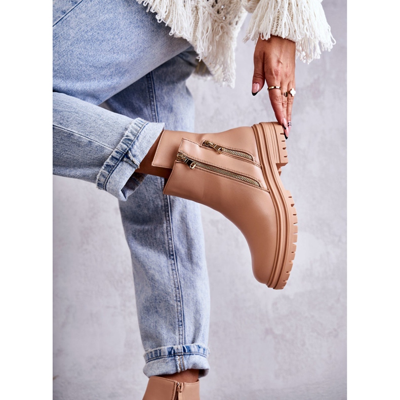 PG1 Naisten nahkasaappaat vetoketjulla beige Navarra 2