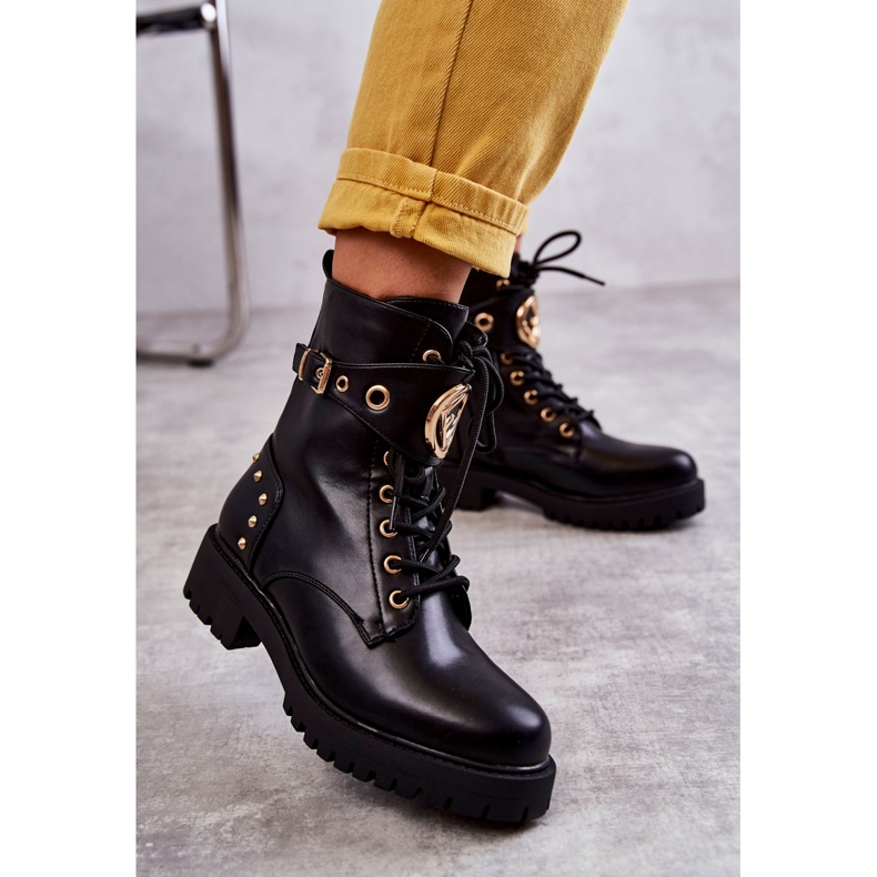 PG1 Naisten nahkasaappaat, joissa nastat Musta Leticia 1