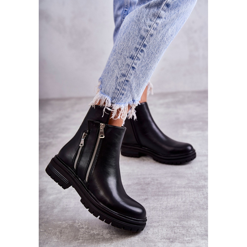 PG1 Naisten nahkasaappaat vetoketjulla Musta Navarra 2