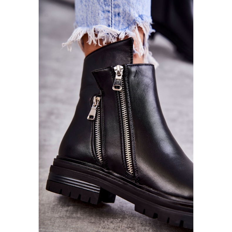 PG1 Naisten nahkasaappaat vetoketjulla Musta Navarra 1