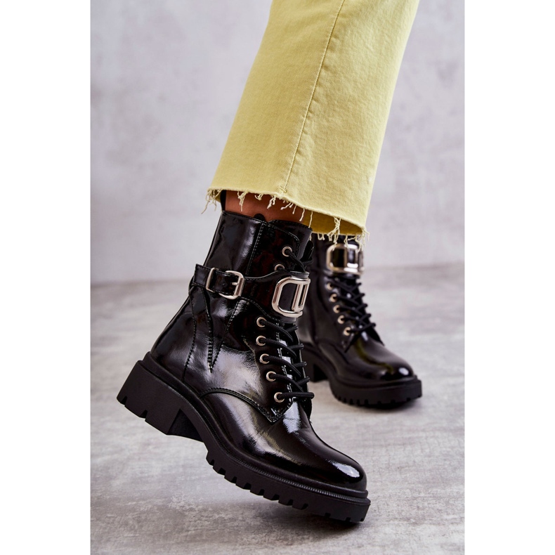 PG1 Lakatut lämpimät naisten saappaat mustat Costello 2