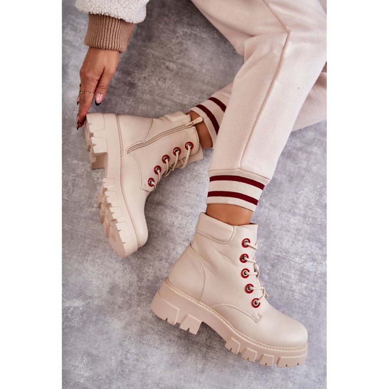 PG1 Nahkasaappaat Workers Beigellä Messa-vetoketjulla 1