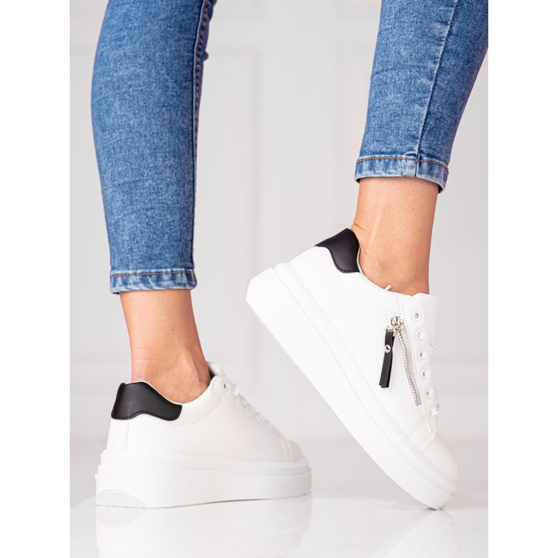 Valkoiset Shelovet naisten tennarit koristeellisella vetoketjulla valkoinen 1