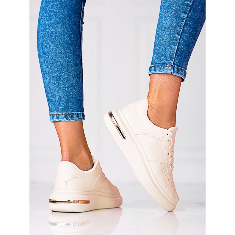 Shelovet valkoiset nauhalliset urheilukengät ekologisesta nahasta, beige 2