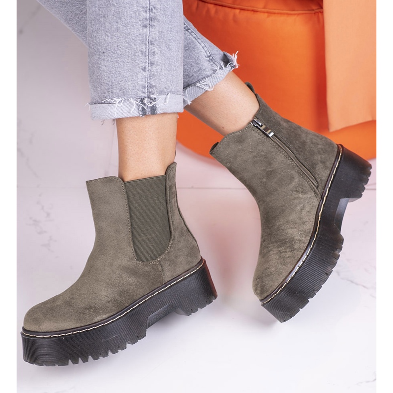 Vihreät naisten Chelsea-saappaat Shelovet-alustalla ekologisesta mokkanahkasta 1