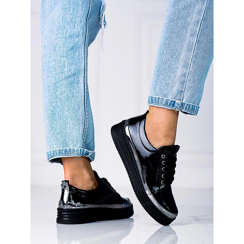 W. Potocki Shelovet naisten tennarit lakatusta ekologisesta nahasta musta 2