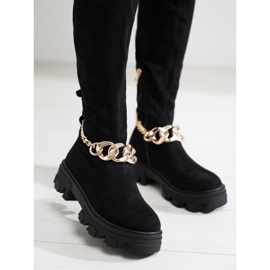 Mustat naisten saappaat paksussa Shelovet-pohjassa, joka on valmistettu ekologisesta mokkasta 1