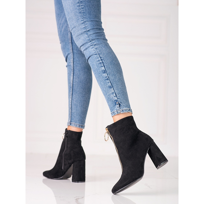 Naisten mustat saappaat Shelovet-tolppassa kultaisella vetoketjulla 2