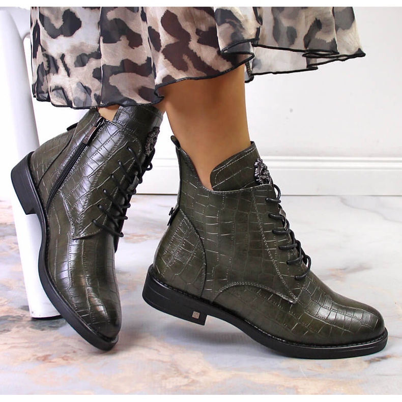 Naisten vihreät krokotiilin lämpimät Potocki-saappaat 1