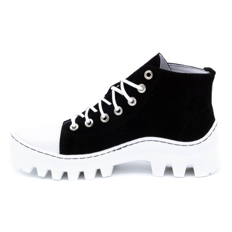 Polbut Naisten nahkaiset nilkkurit D1 musta helmi valkoinen 2