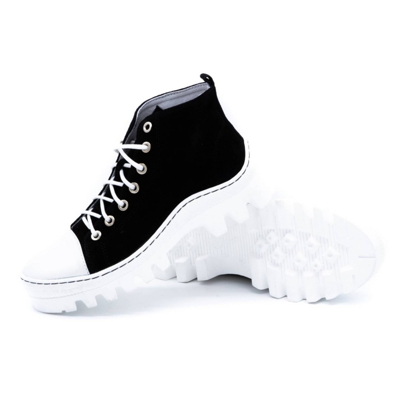 Polbut Naisten nahkaiset nilkkurit D1 musta helmi valkoinen 3