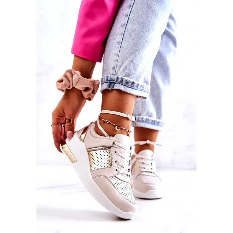 S.Barski Naisten nahkaiset urheilukengät Wedge Beige Larson 1