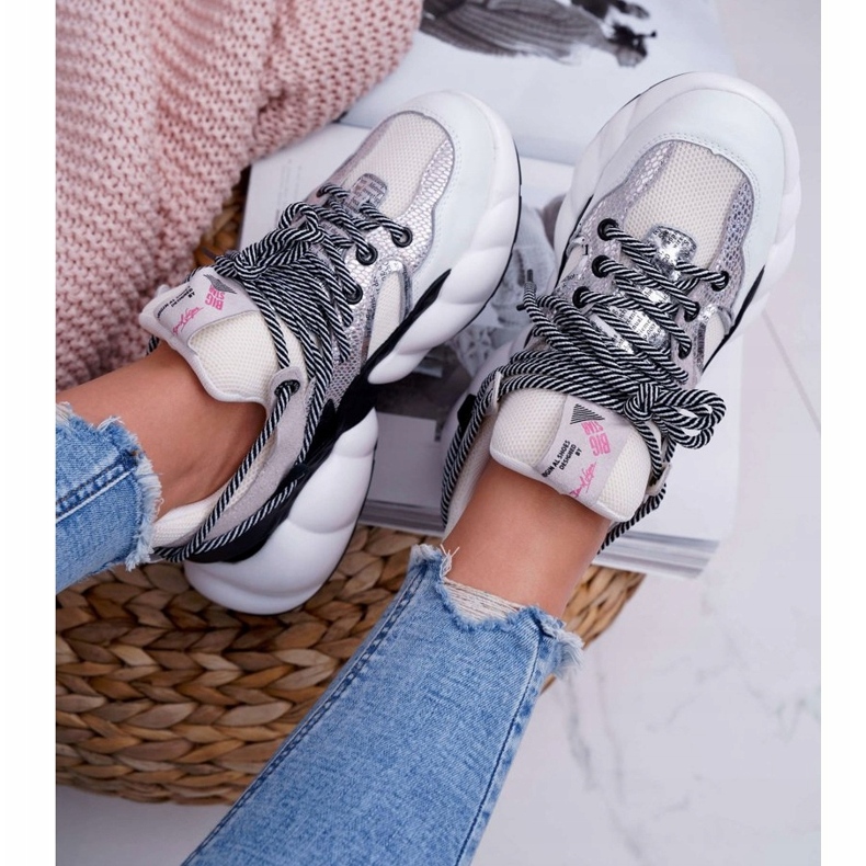 Naisten urheilukengät Big Star by Daniel Lopez Valkoinen FF274A546 musta hopea 4