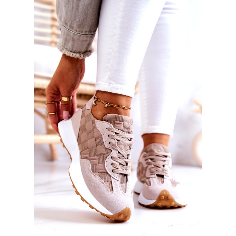 Naisten beige sidottu urheilukengät 1