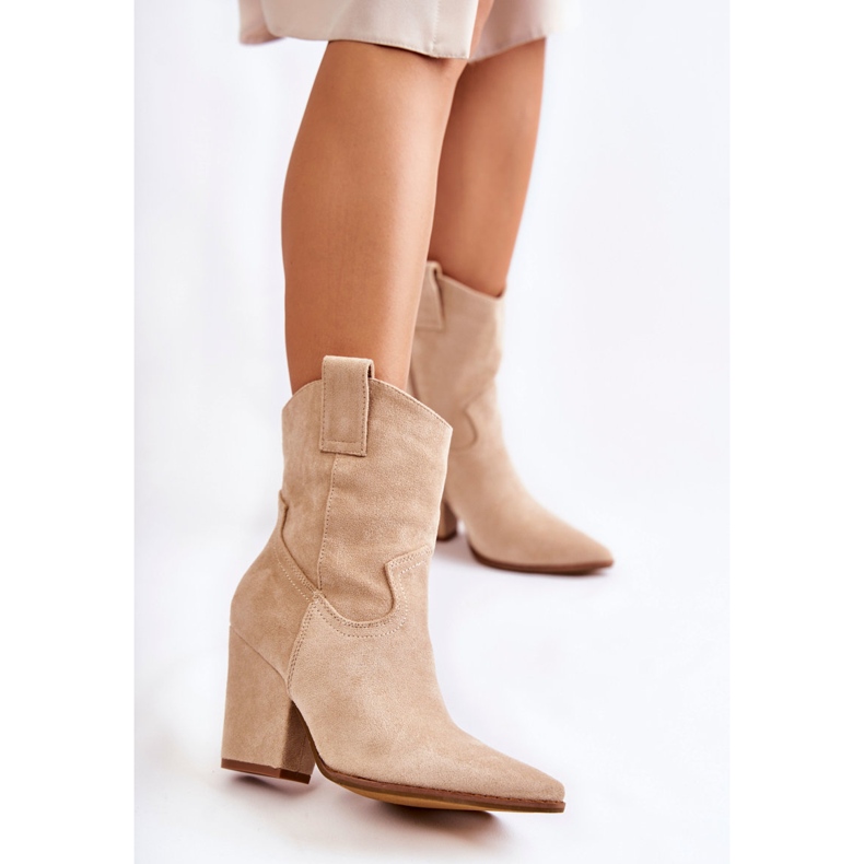 FB1 Naisten mokkanahkaiset cowboysaappaat beige Mindy 1