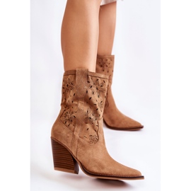 FB1 Muodikkaat mokkanahkaiset cowboysaappaat Camel Coralie -kukilla ruskea 1