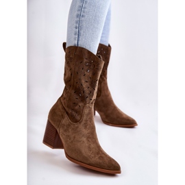 FB1 Naisten mokkanahkaiset cowboysaappaat kukilla Khaki Ariane vihreä 1