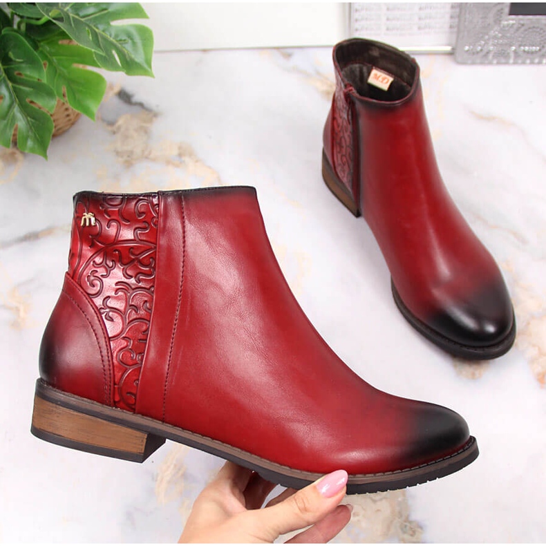 M. DASZYŃSKI Punaiset Naisten lämpimät Jodhpur-saappaat Daszyński SAN4B punainen 1