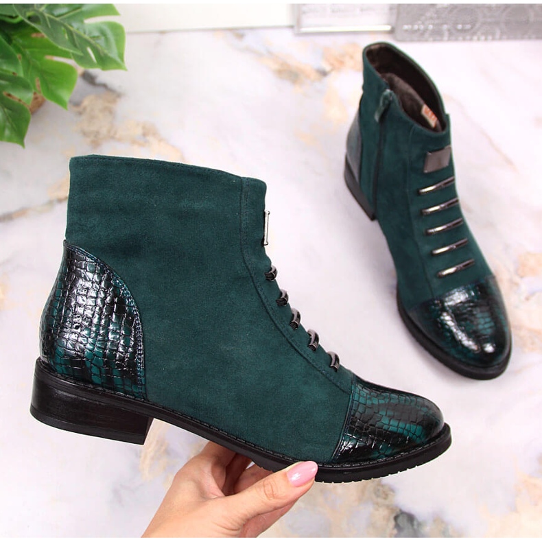 M. DASZYŃSKI Vihreät Daszyński SAN6 eristetyt vihreät naisten saappaat vetoketjulla 1