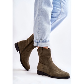 S.Barski Naisten mokkanahkaiset tasakorkoiset saappaat Vihreät Fiorenz khaki 2