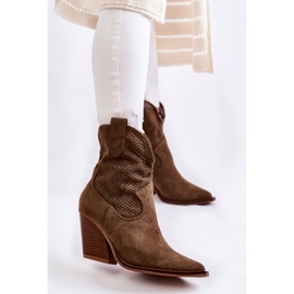 FB1 Naisten mokkanahka, harjakattoiset cowboysaappaat Khaki Eleonore ruskea 1